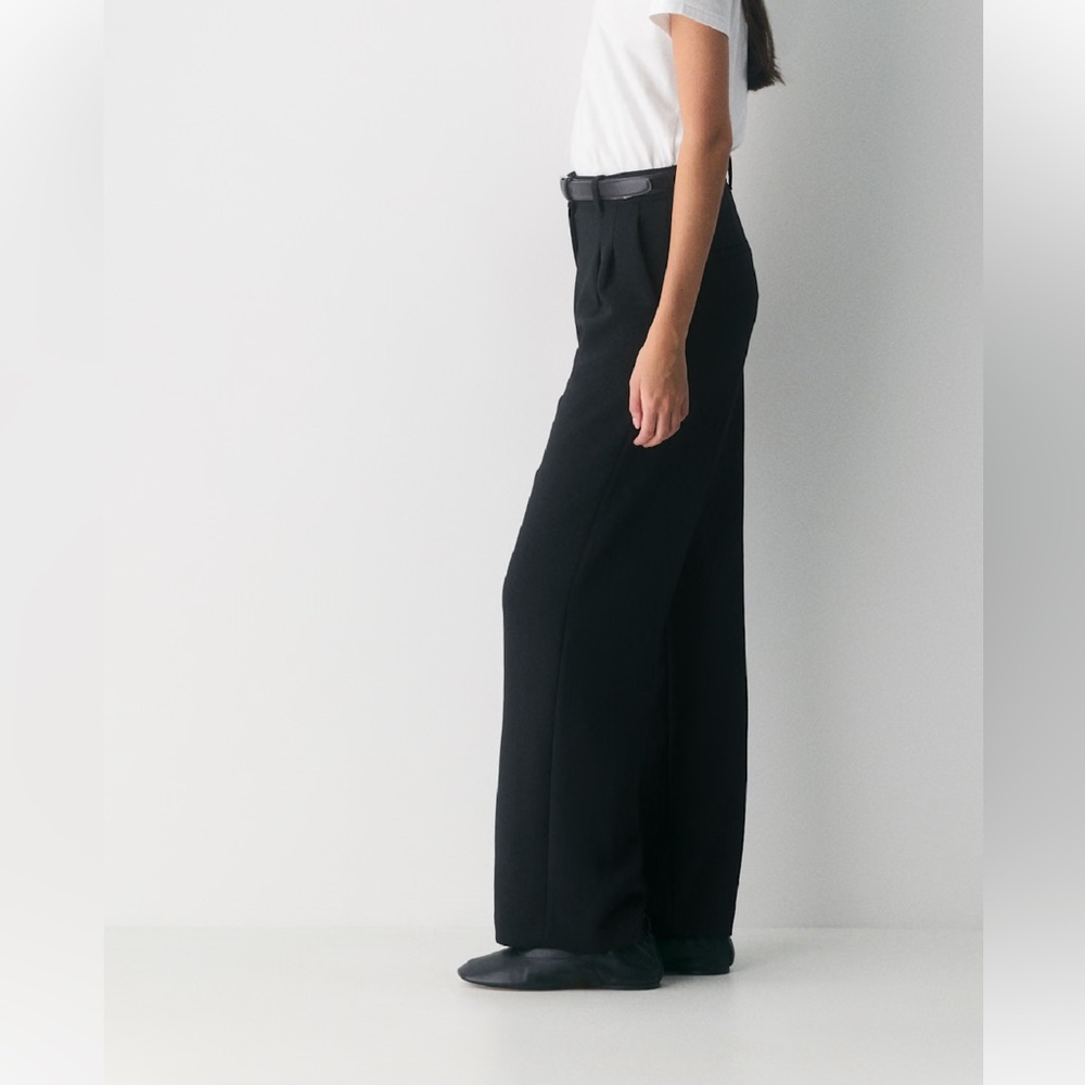 ARITZIA WILFRED “EFFORTLESS” PANT HIGH RISE WIDE LEG BLACK TROUSER PLEAT SIZE 10